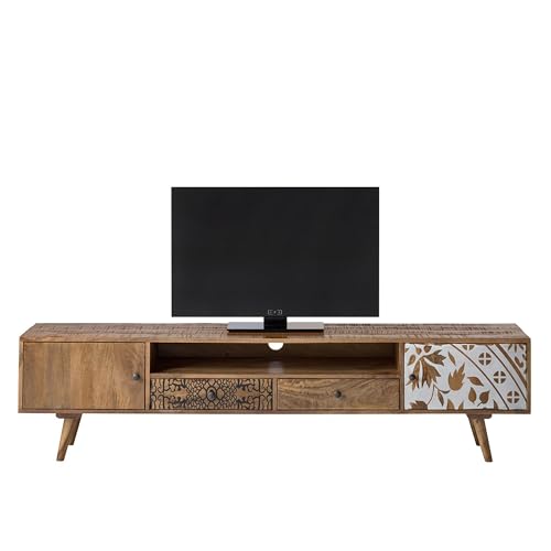 Image of The Attic Mans TV Cabinet, Solid Wood Sideboard TV Cabinet for Living Room, Wooden Free Standing TV Unit Side Board Table with Storage, Ant. Honey Matte Finish
