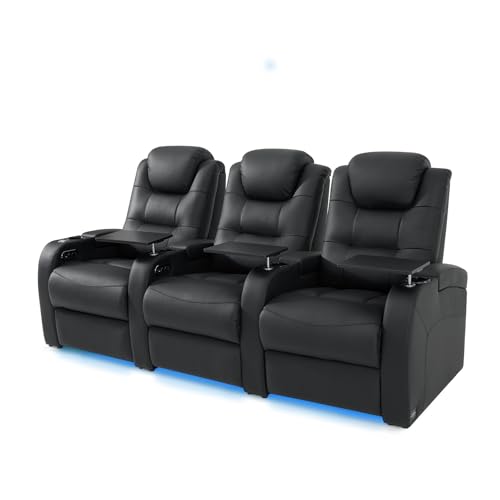 Leather Home Theater Seating Seats Simple Style Dual Power Electric Headrest Game Seats Leather Movie Theater Chairs Theater Recliner Sofa with Type C USB Charger