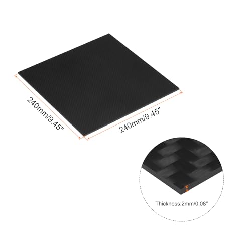 QUARKZMAN Carbonfaserplatten 240 x 240 x 2mm Matte 3K Carbon Fiber Sheet Oberfläche Pultrudierte Flache Kohlefaserplatte Twill-Gewebeplatte Panelplatte für Drachen RC Flugzeug