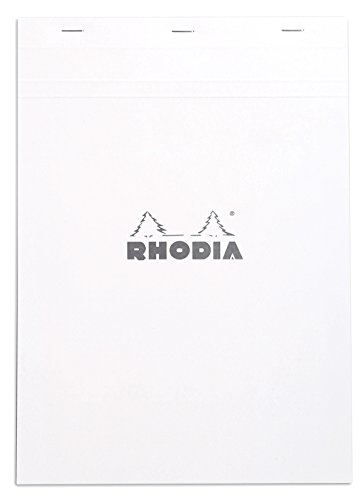 RHODIA 18201C - Bloc-Notes Agrafé N°18 White - A4 - Petits Carreaux - 80 Feuilles Détachables - Papier Clairefontaine Blanc 80G - Couverture en Carte Enduite Souple, Résistante et Imperméable - Basics