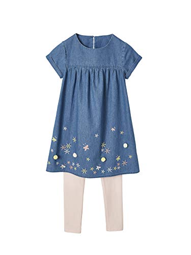 Preisvergleich Produktbild Vertbaudet Mädchen-Set: Jeanskleid, Leggings Double Stone+rosa 122