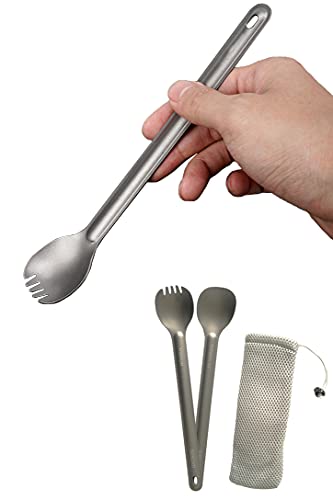 DZRZVD Titanium Long Handle Spork and Spoon, 8.6