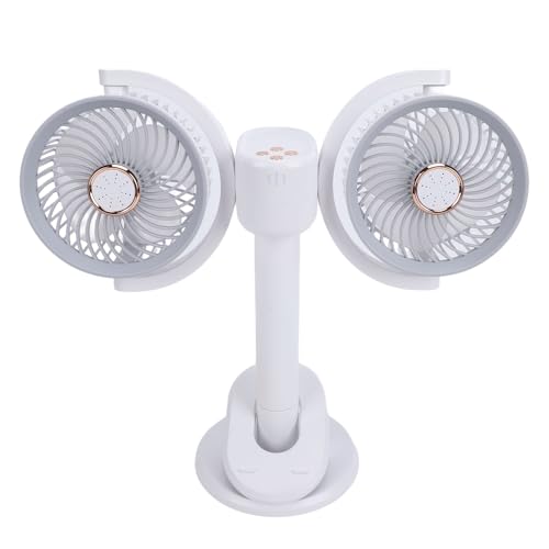 Luocute Ventilateur à Pince à Double Tête, Moteur sans Balais Rechargeable à Rotation à 360°, 4 Vitesses Réglables avec Veilleuse LED, pour Bureau, Chambre à Coucher, Voiture, Camping,