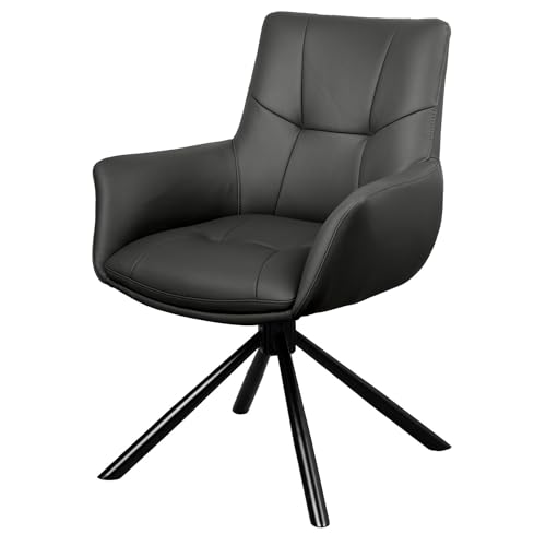 Riess Ambiente Drehbarer Design Stuhl Signature - schwarz - Echtleder 360° Armlehnstuhl mit Federkern schwarzes Metall modern