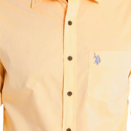 Image of U.S. POLO ASSN. Men Peach Solid Cotton Casual Shirt