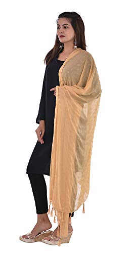Image of YOUTHQUAKE Soft Chiffon Dupatta with Golden Foil Print & Tassels for Women & Girls