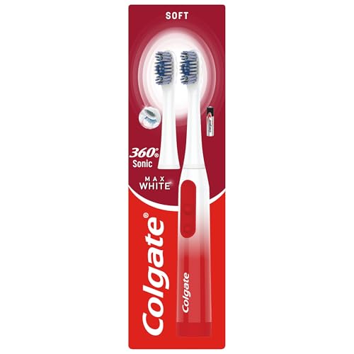 Colgate 360 Sonic Max White Battery Powered Toothbrush Cleans in 4 Ways and Polishes Teeth Surface for a Healthy Whole Mouth Clean with a Replaceable Head and a Battery