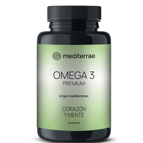 Mediterrae Omega 3 Premium Cápsulas | Suplemento 1000 mg con EPA y DHA | Aceite de Pescado con Vitamina E Antioxidante | Apoyo a Corazón y Mente | 120 Cápsulas (2 Meses)