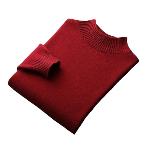 Men's Half Turtleneck Round Neck Thickened 100% Cashmere Sweater Winter Solid Color Pullover Wool Loose Knit Long Sleeve