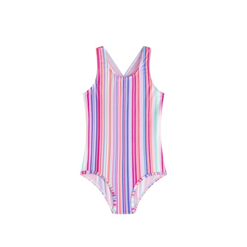 LIZENS Girls One Piece Swimwear with Cross Strap Design Colorful Swimsuit for Kids