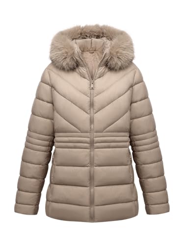 Geschallino Abrigos de invierno para mujer, chaqueta acolchada de talla grande, prenda exterior gruesa con capucha y acolchado G23-13PLUS Café 1X
