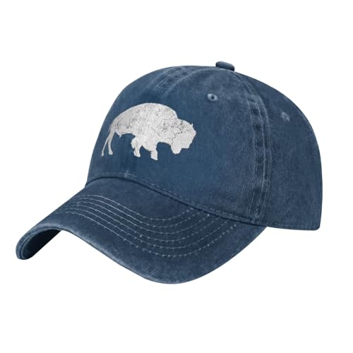 Distressed Buffalo Retro Bison Animal Lover Giftss Golf Hat Travel Hat Hiking Cap for Men Summer Cap Navy Blue-LL
