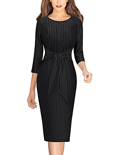 VFSHOW Womens Front Zipper Tie Waist Bow Slim Work Business Office Party Bodycon Pencil Sheath Dress4