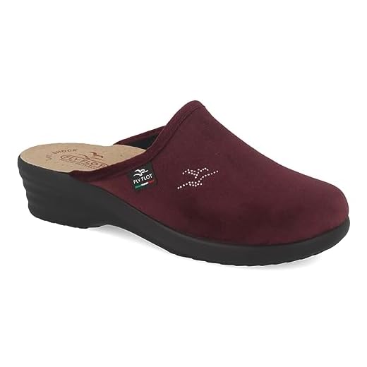 Fly Flot | Classic Woman, Pantofole Donna con Logo Strass, Ciabatta con Tomaia in Velluto, Sottopiede imbottito in Pelle Antishock, Prugna, 37