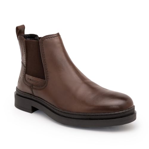 Image of Thomas Crick Men's Genuine Leather Mid-Top Chelsea Boots - Slip-On Ankle Boots with Pull Tab, Ortho Comfort in-Sock & Cleated Grip Outsole for Formal or Casual Wear
