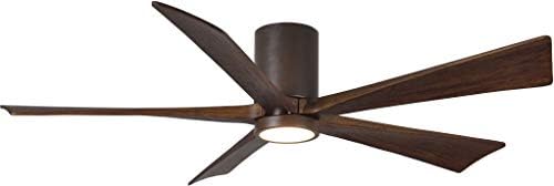 Matthews IR5HLK-TB-WA-60 Irene Indoor/Outdoor Damp Rated Flush Mount 60" Hugger Ceiling Fan with LED Light and Remote & Wall Control, Silent DC Motor, 5 Walnut Solid Wood Blades, Textured Bronze
