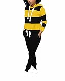 Women's Two Piece Outfits Stripes Sweatsuit Tracksuit Kangaroo Pocket Hoodies Sweatshirt Drawstring