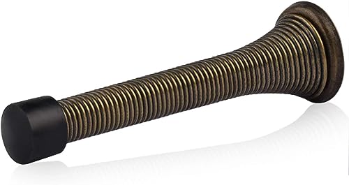 Image of HOMOTEK 1 Pack Spring Door Stopper with Rubber Bumper 3-1 /8 inch Flexible Spring Heavy Duty Wall Door Stop Low Mounted Door Bumper for Home (Antique Brass)