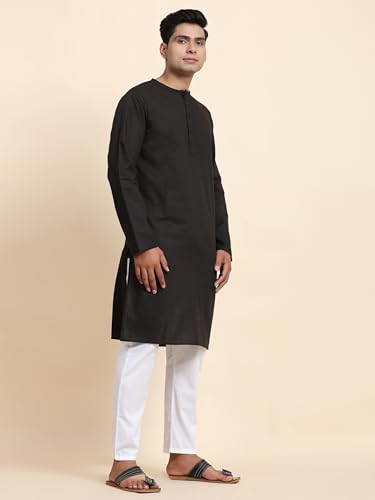 Image of Men's Pure Cotton Solid Kurta Pajama Set Round Neck Casual Yoga Dress