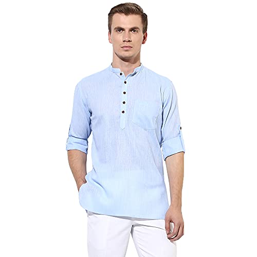 Image of hangup 3 Pc Kurta Pajama Set for Men (Sky Blue Kurta)