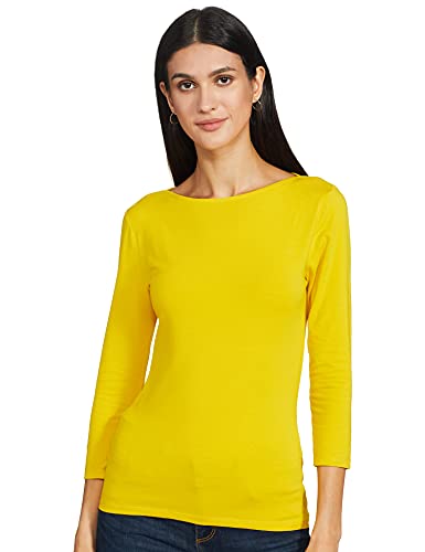 Image of Marks & Spencer Womens Solid Cotton Blend Boat Neck Slim Fit T-Shirt