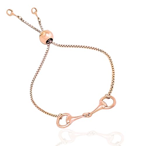 Rose Gold Horsebit Slider Bracelet for Women 18K Gold Plated Stainless Steel Box Chain Dainty Adjustable Ball Slider with Mini Horsebit Charms Snaffle Bit Horse Jewelry Minimalist Western Style