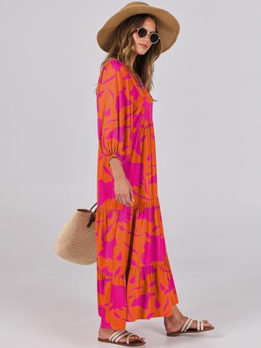 Image of ANRABESS Womens Boho Floral 3 /4 Puff Sleeve Maxi Dress