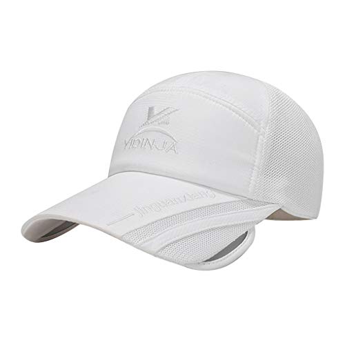 Womens Mens Quick Drying Mesh Baseball Cap Breathable Sun Protection Hat Adjustable Tennis Golf Fishing Cap (Retractable Brim, White) - Thumbnail 5