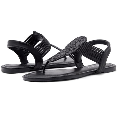 Image of Shoe Land Women's Flat Sandals - Fashion Thong & Gladiator Style with Elastic Strappy String Ankle Strap, Dressy Casual Comfortable Daily Wear, Trendy 2025