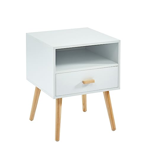 BAÏTA - Table de Chevet ULOS Blanc et Bois