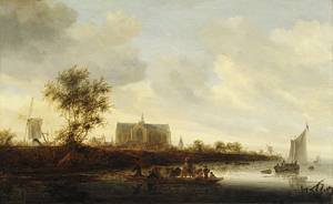 Peinture à l'huile de la ville d'Alkmaar, tableau Salomon Van Ruysdael