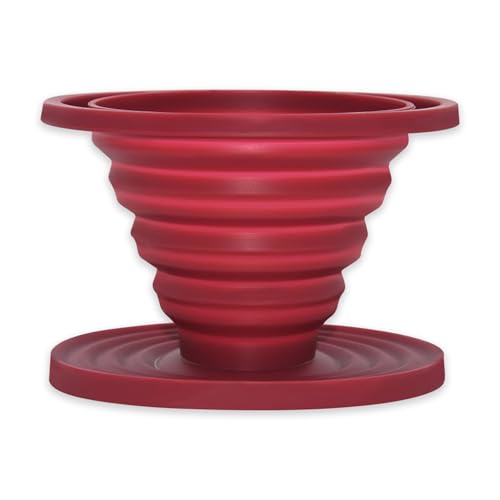 Gotero de café plegable, silicona roja, soporte para filtro con base, 7,8 cm de altura, diseño plegable