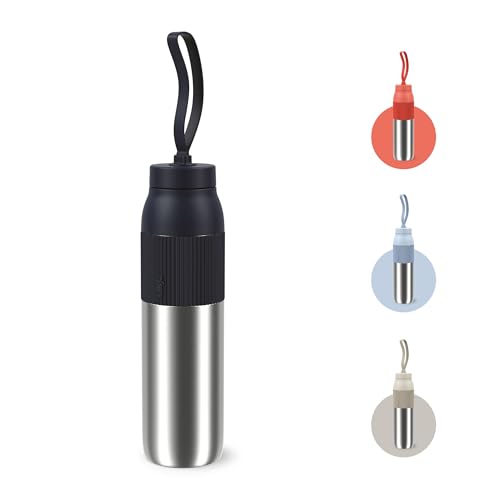 Emsa beYou Twist Isolier-Trinkflasche 0 7 Liter mit integriertem Sieb und Trageband 100% dicht spülmaschinengeeignet für Reisen unterwegs Büro für Kohlensäure geeignet Schwarz N2193100
