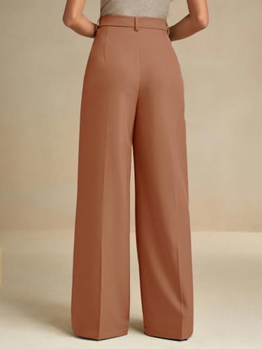 Image of KOTTY Women's High Waist Solid Color Hook and Bar Wide Leg Trousers Loose Comfort Trouser with Pockets