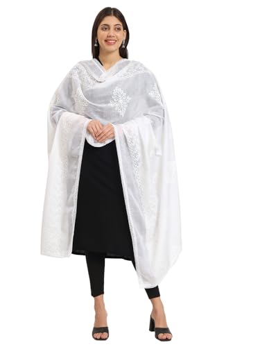 Zamour Women's Pure Cotton Self Embroidery Dupatta Scarf Wrap