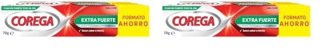 Corega Crema Fijadora Para Prótesis Dentales Extra Fuerte, Durante Todo el Día, Sabor a Menta Fresca, 70 g (Paquete de 2)