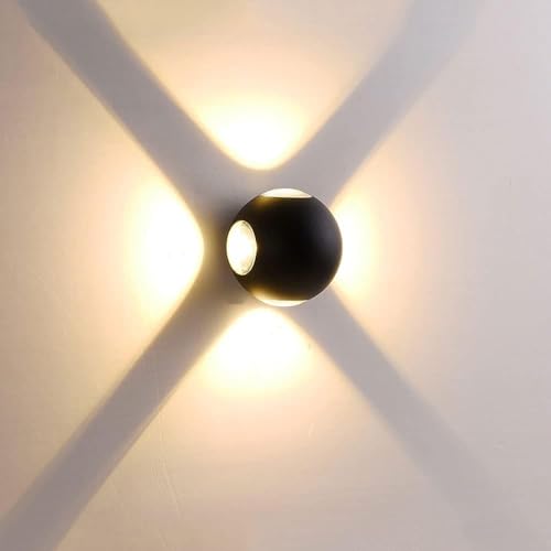 TONFON Lámpara de pared con forma de esfera negra simple Luz de pared de diseño luminoso Fuente de luz LED Aplique de pared exterior Linterna de pared de alúmina for jardín Villa Patio Balcón Vestíbul