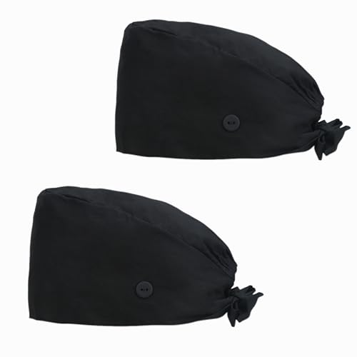 Image of Adjustable Scrub Cap with Button, Satin-Lined Cotton Scrub Hat Sweatband, Elastic Working Hat Unisex, One Size