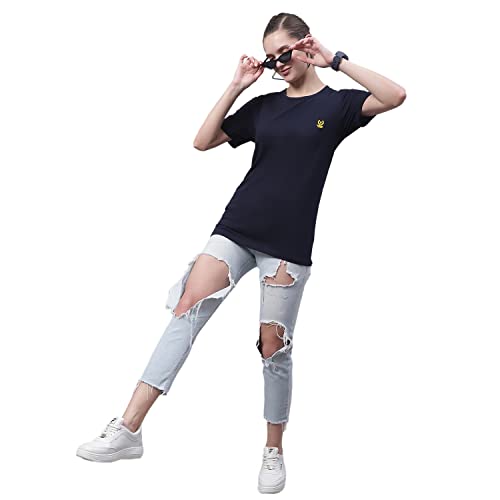 Image of Mack Jonney Women Round Neck Cotton Solid Regular Fit T-Shirt-T Anthraa 001-P
