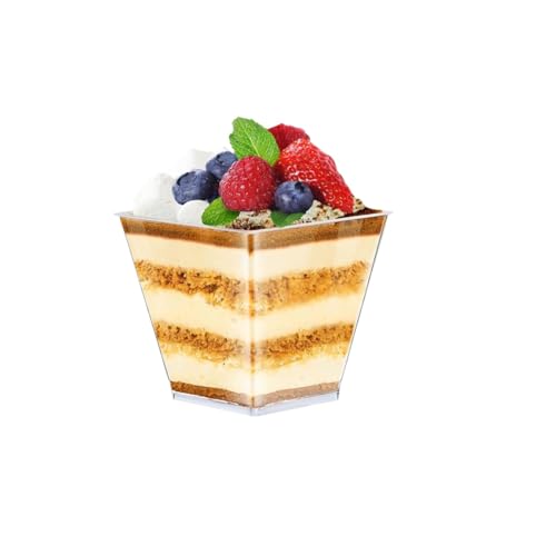 ハイフットムースブラックジャック厚手のプラスチック使い捨てプリンアイスクリームプリンデザートカップ(100個入り) (120 ML-41透明カップ)