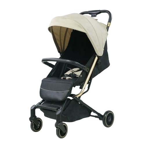 Lightweight Baby Stroller,Ultra Compact &amp; Airplane-Friendly Travel Stroller, One-Handed Folding for Toddler, Only 13lbs,with Sleep Shade, Oversize Basket (Khaki)