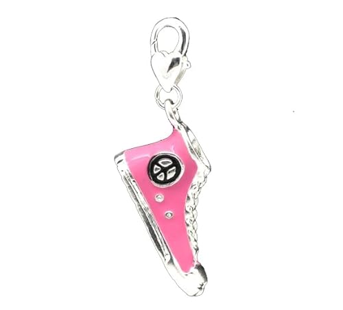 Charm Pendant – Pink Enamel Converse Shoe for European Clip-On Charm Jewelry, With Lobster Clasp, Compatible with Bracelets and Necklaces