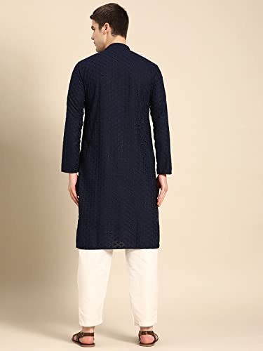 Image of Rajubhai Hargovindas Men Pure Cotton Chikankari Embroidered Straight Kurta