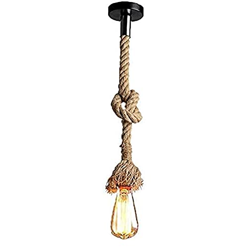 Mecate Para Ropa, Home Improvement Lámpara Colgante de Cuerda(FOCO INCLUIDO), 100CM Lámpara de Techo de Cáñamo Rústico Retro Estilo, Lámpara Cuerda Vintage con 1 Foco Edison 40W E27, para...