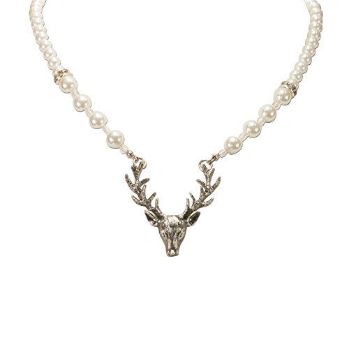 Bavarian Pearl Necklace with Deer Pendant (ivory-white) - Traditional German Pendant Necklace, Charivari, Bracelet3