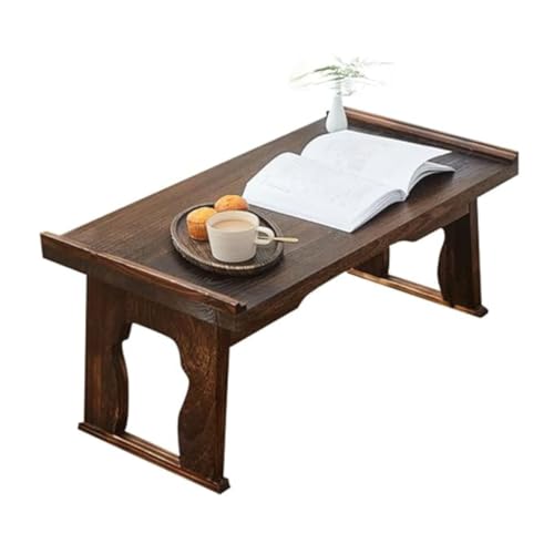 Image of Wooden Folding Coffee Table Small, Tatami Bay Window Solid Coffee Table, Dark Brown Wood, Table for Living Room Wooden 34D x 59.9W x 26.9H CM