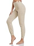 Famulily Fleece Sleep Pants Soft Plush Pants Warm Pajama Leggings for Women Beige L