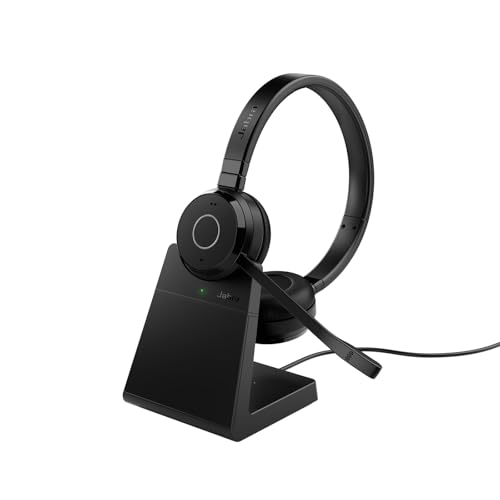 Jabra Evolve 65 TE Cuffie stereo senza fili certificate Microsoft Teams, portata di 30 metri, batteria di 12 ore, USB-A con supporto di ricarica - Nero