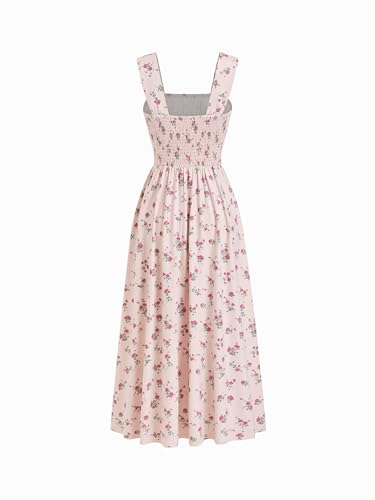 Image of CIDER Womens Floral Smocked Dresses Square Neck Long Midi Sundress | A Line, Sleeveless, Summer Outfits
