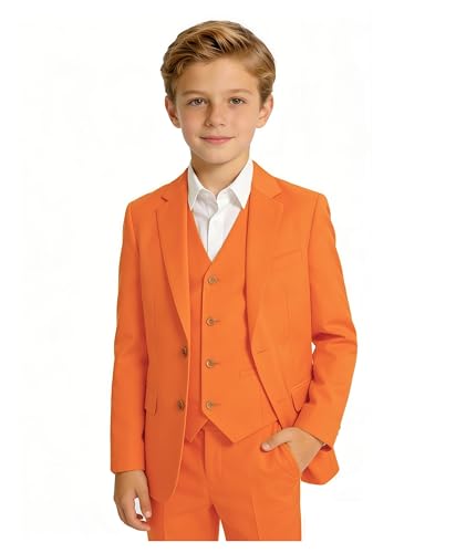 YuanLu Boys Orange Suits Kids Easter Halloween Dress Clothes Slim Fit Tuxedo Ring Bearer Outfit Homecoming Boy Wedding Guest Suit Size 8